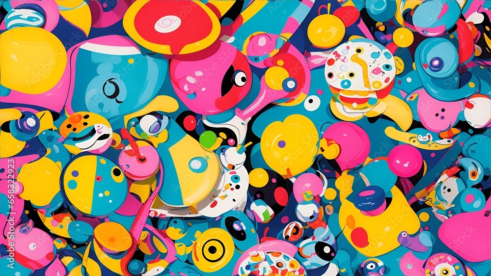 Naklejka premium pattern with colorful balloons, a playful and whimsical abstract still life, with bright pops of color and quirky details
