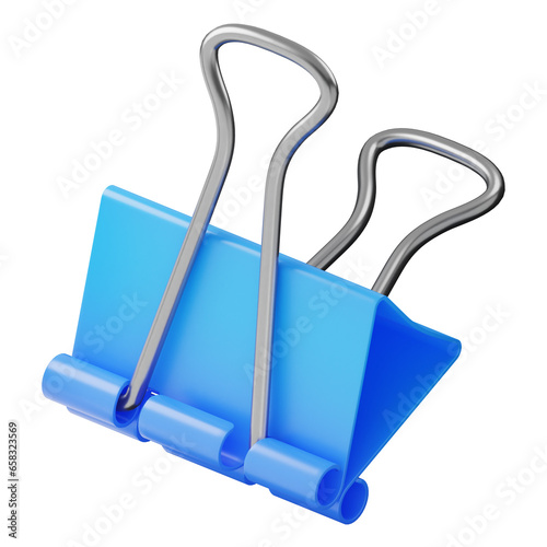 Single paperclip with blue color. Close up rendering 3D icon.