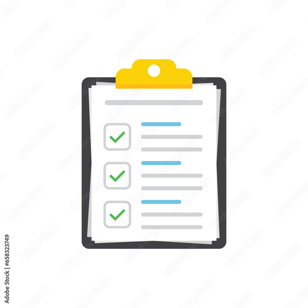 Clipboard with checklist icon in flat style. Planning and organization of work vector illustration on isolated background. Document sign business concept. Clipboard with checklist icon in flat style. Planning and organization of work vector illustration on isolated background. Document sign business concept.