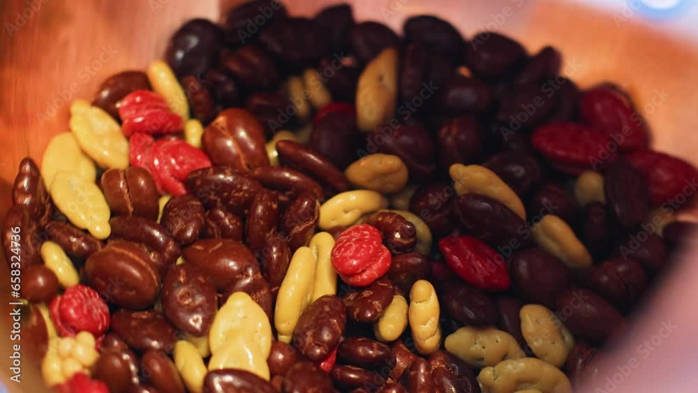 colorful chocolate candies in the machine moving cocoa beans colorful chocolate candies in the machine moving cocoa beans
