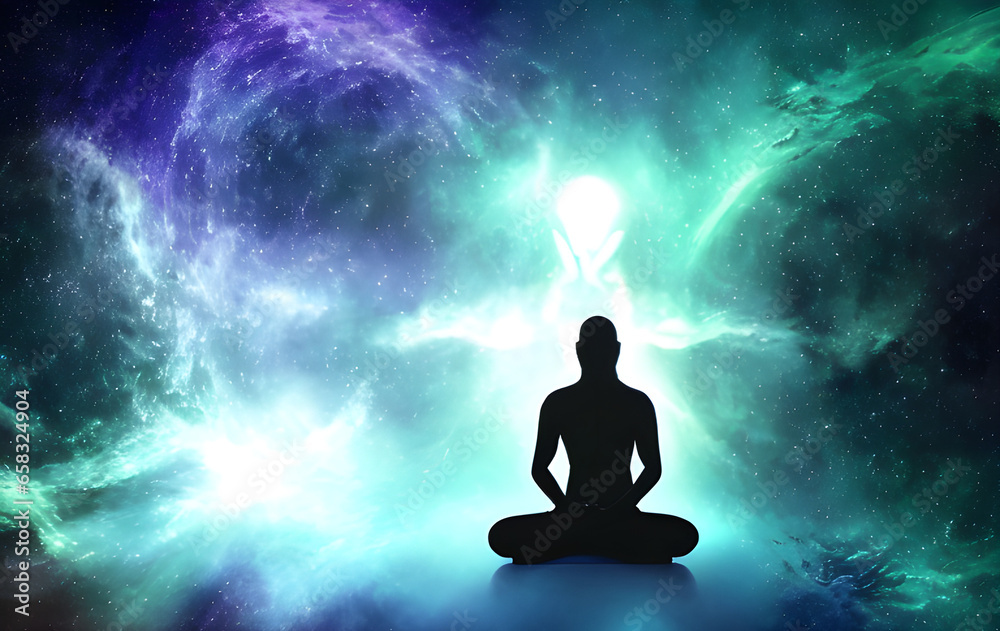 astral body meditation on spiritual awakening concept and cosmic background meditation, concept Feelings, emotions and mental states, generative ai