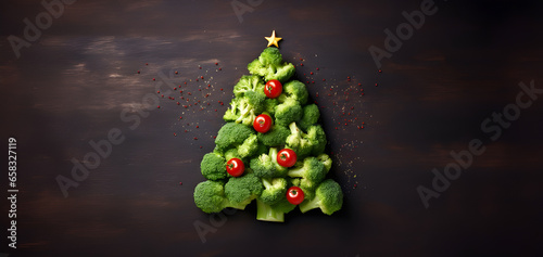 Christmas tree with broccoli and tomatoes