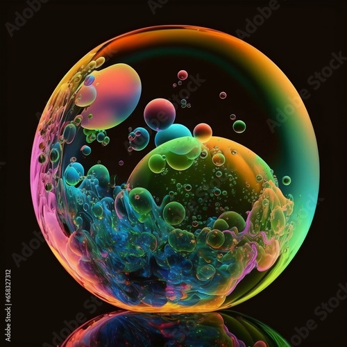 A colorful bubble on the black background