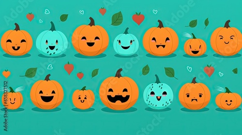  a group of pumpkins with faces drawn on them and hearts drawn on them. generative ai