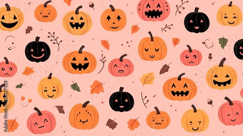  a lot of pumpkins that are on a pink background. generative ai