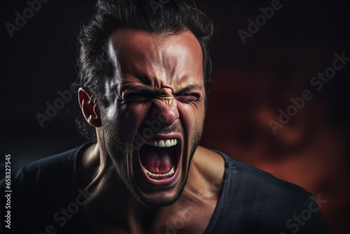 Portrait of a very angry shouting man close up
