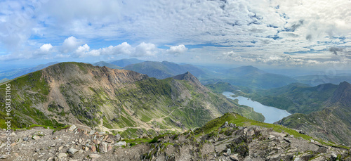 Obraz na plátne Pyg Track in the distance from the peak of Yr Wyddfa (Snowdon) highest mountain