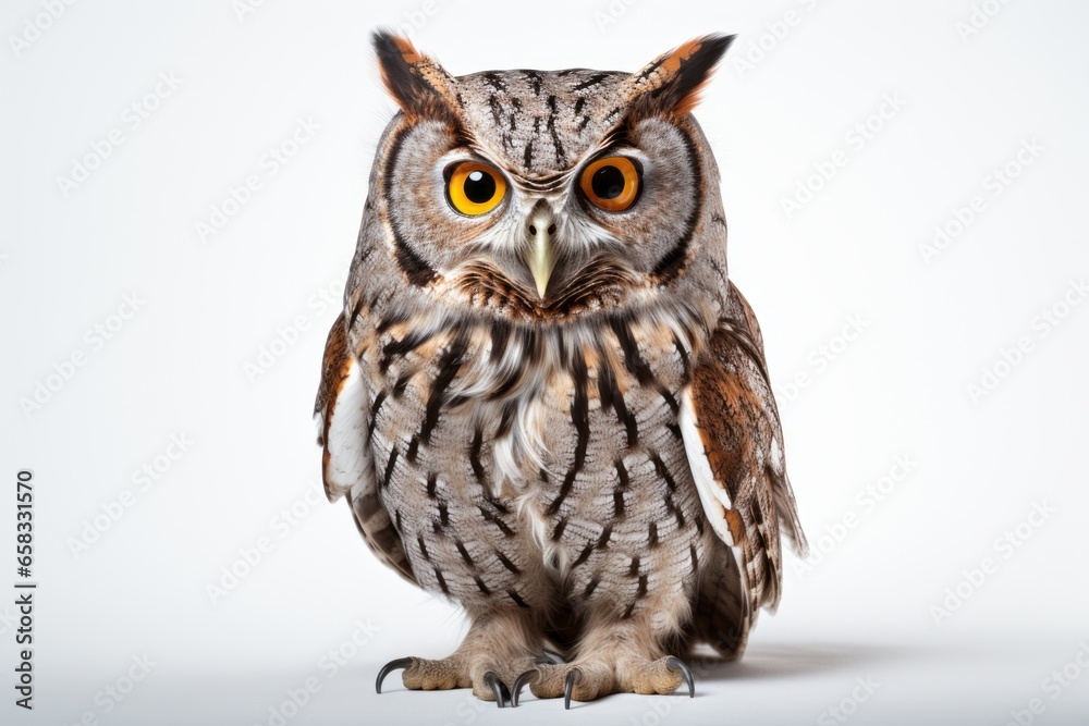 Close-up studio portrait of owl. Design blank Close-up studio portrait of owl. Design blank