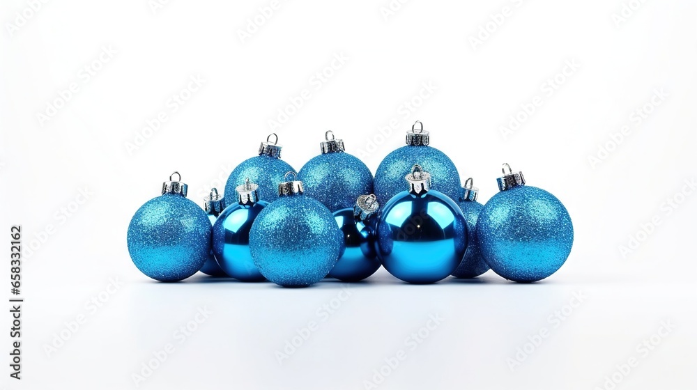 a group of blue christmas ornaments sitting on top of each other. generative ai a group of blue christmas ornaments sitting on top of each other. generative ai