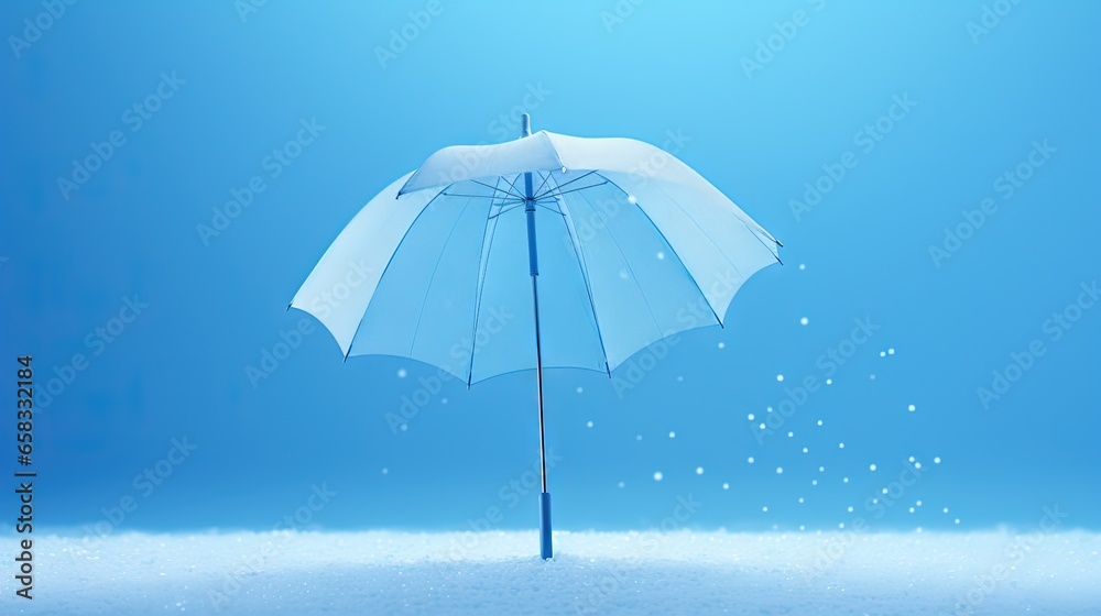  a clear umbrella sitting on top of a snow covered ground.  generative ai