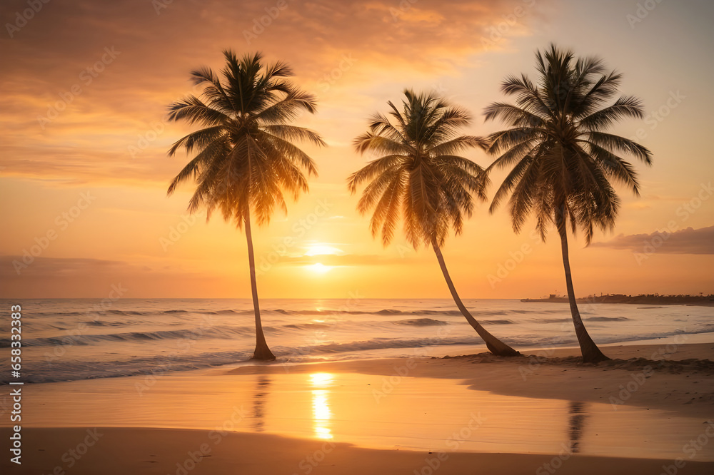 Golden Hour Bliss Captivating Beach Sunset View. AI generated.