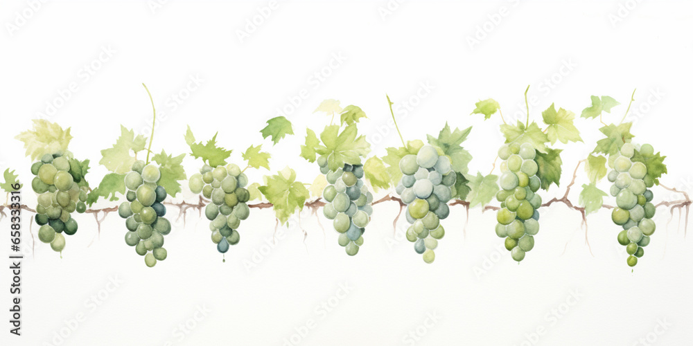 Watercolour Collection { No1 } Homegrown Grape Wine Products Made at Eco Sustainable Farm:  Red Pink, White, Green, Grapes, Cheese, Grapes in Hands, Glass of Wine, Leaves, Grapes in Basket, Vineyard. - obrazy, fototapety, plakaty 