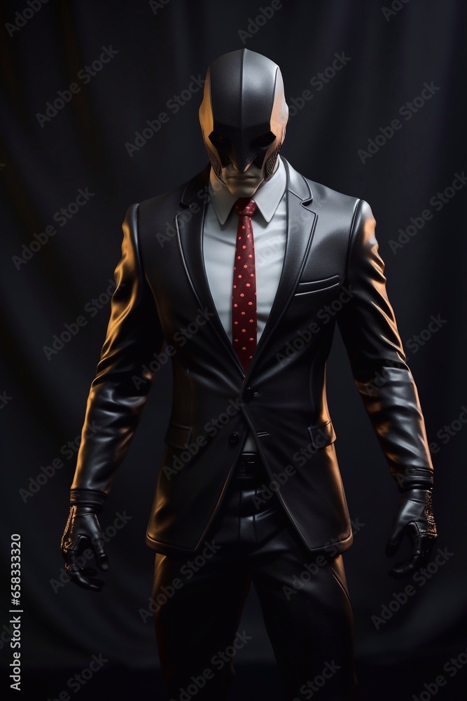 Futuristic man in a suit and mask with zombie mask on a black background Generative AI
