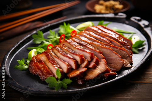 Roasted sliced Chinese duck. Traditional and delicious Asian dish.