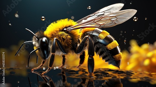  a bee with a yellow head and black body and legs.  generative ai © Nadia