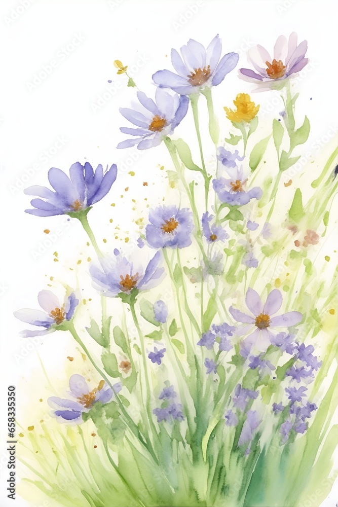 Spring meadow flowers. AI generated illustration