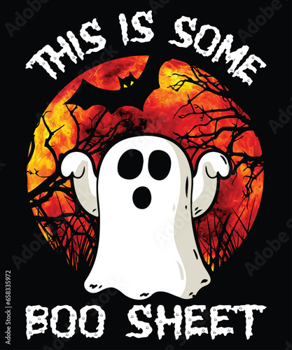 This Is Some Boo Sheet T-Shirt, Halloween Sunset Shirt, Retro Vintage Shirt, Ghost Vintage Shirt Print Template