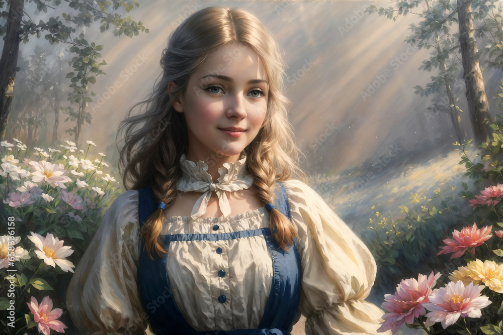 Portrait of a beautiful girl dressed in a dress in nature, a beautiful landscape in a fairytale style. Portrait of a beautiful girl dressed in a dress in nature, a beautiful landscape in a fairytale style.