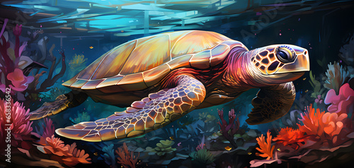 Fototapeta Naklejka Na Ścianę i Meble -  Sea turtle on a coral reef