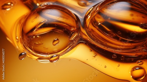 Yellow and orange bubbles, drops of oil in water, olive oil for cooking background.