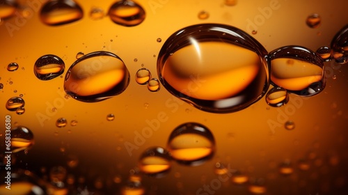 Yellow and orange bubbles, drops of oil in water, olive oil for cooking background.