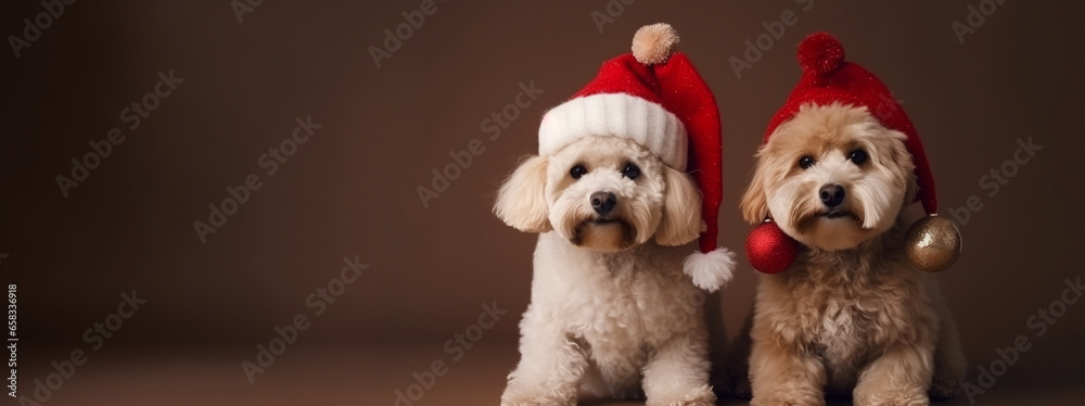 Dogs dressed in Christmas decorations. AI Generated Dogs dressed in Christmas decorations. AI Generated