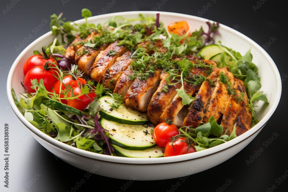 Healthy Plate: Chicken Fillet with Salad. Generative AI Healthy Plate: Chicken Fillet with Salad. Generative AI