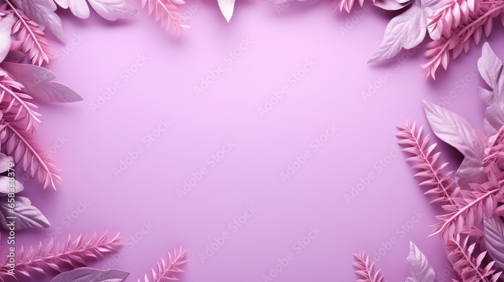 a pink background with leaves and flowers on a purple background. generative ai a pink background with leaves and flowers on a purple background. generative ai