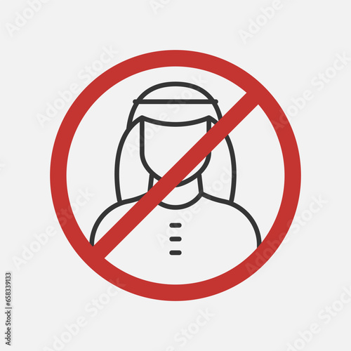 No entrance man sign. Attention, woman area. Arab culture, islam religion. Vector