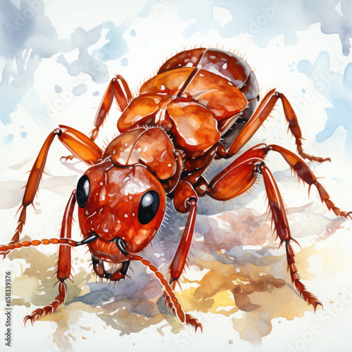 Watercolor Fire ant, clipart Illustration, Generative Ai