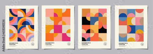 Set of Retro geometric pattern background. Creative covers or posters concept in modern bauhaus style for corporate identity, branding and social media advertising.