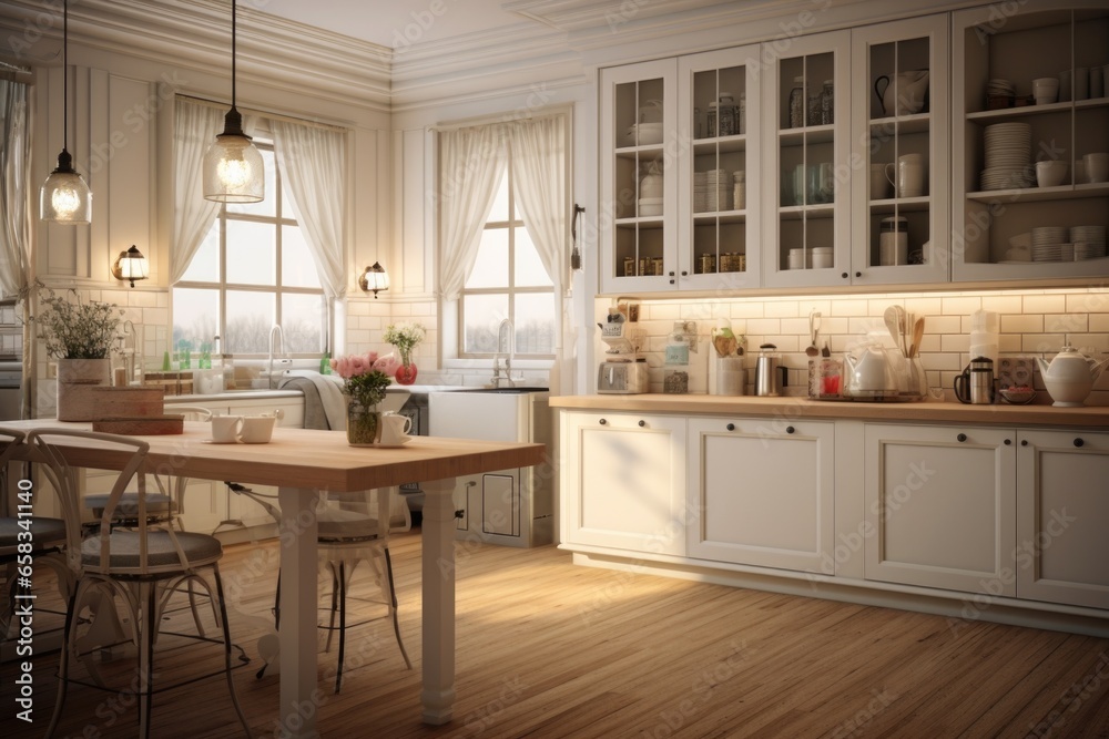 Fototapeta premium A contemporary kitchen, marrying sleek design with cutting-edge functionality. It's a culinary workspace where style and efficiency coexist seamlessly.