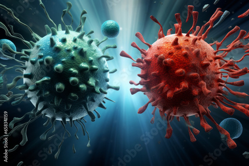 Cancer cell fighting with T cell virus bacteria illustration. Health science concept photo