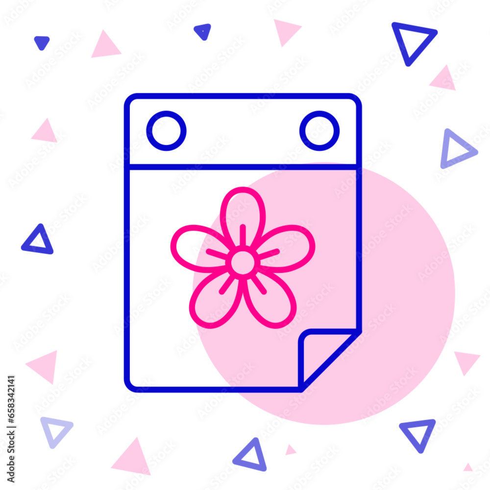 Line Calendar with flower icon isolated on white background. Colorful outline concept. Vector Line Calendar with flower icon isolated on white background. Colorful outline concept. Vector