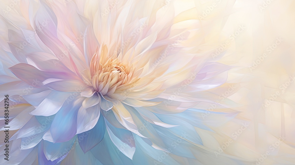 a painting of a large white flower with blue and yellow petals. generative ai a painting of a large white flower with blue and yellow petals. generative ai