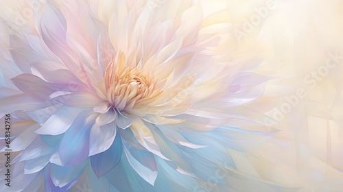  a painting of a large white flower with blue and yellow petals. generative ai