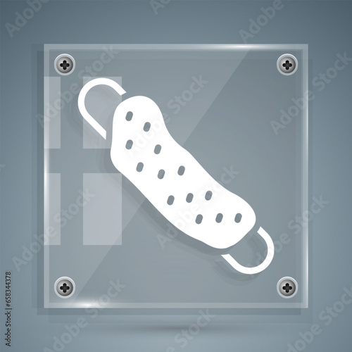 White Washcloth icon isolated on grey background. Bath house sauna washcloth sign. Item for pleasure and relaxing. Square glass panels. Vector
