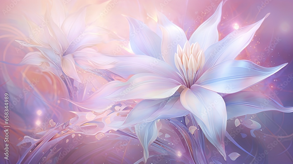  a painting of a white flower on a purple and pink background.  generative ai