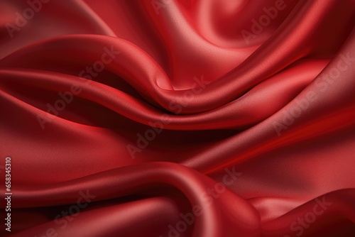 A detailed close-up view of a vibrant red satin fabric. This picture can be used for various design projects and creative backgrounds.