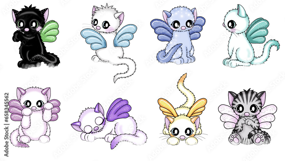 Fototapeta premium set of cute angel cats