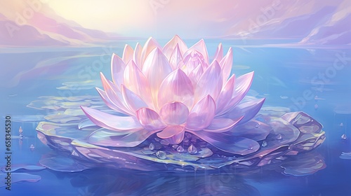  a painting of a pink flower floating on a body of water.  generative ai