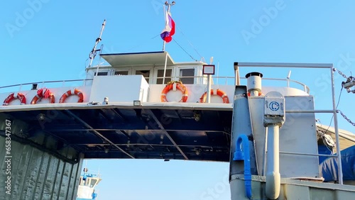 Deck of a ferry crossing over the Volga River in Kazan, Russia