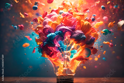Vibrant Creative Light Bulb Burst, Inspiring New Ideas and Endless Possibilities photo