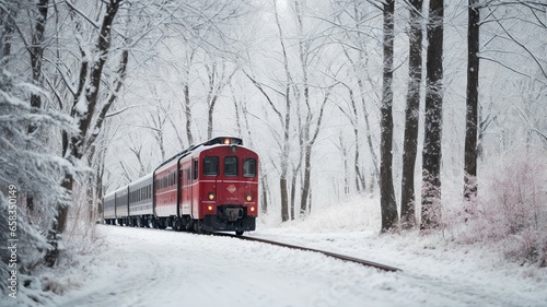 red train in snow