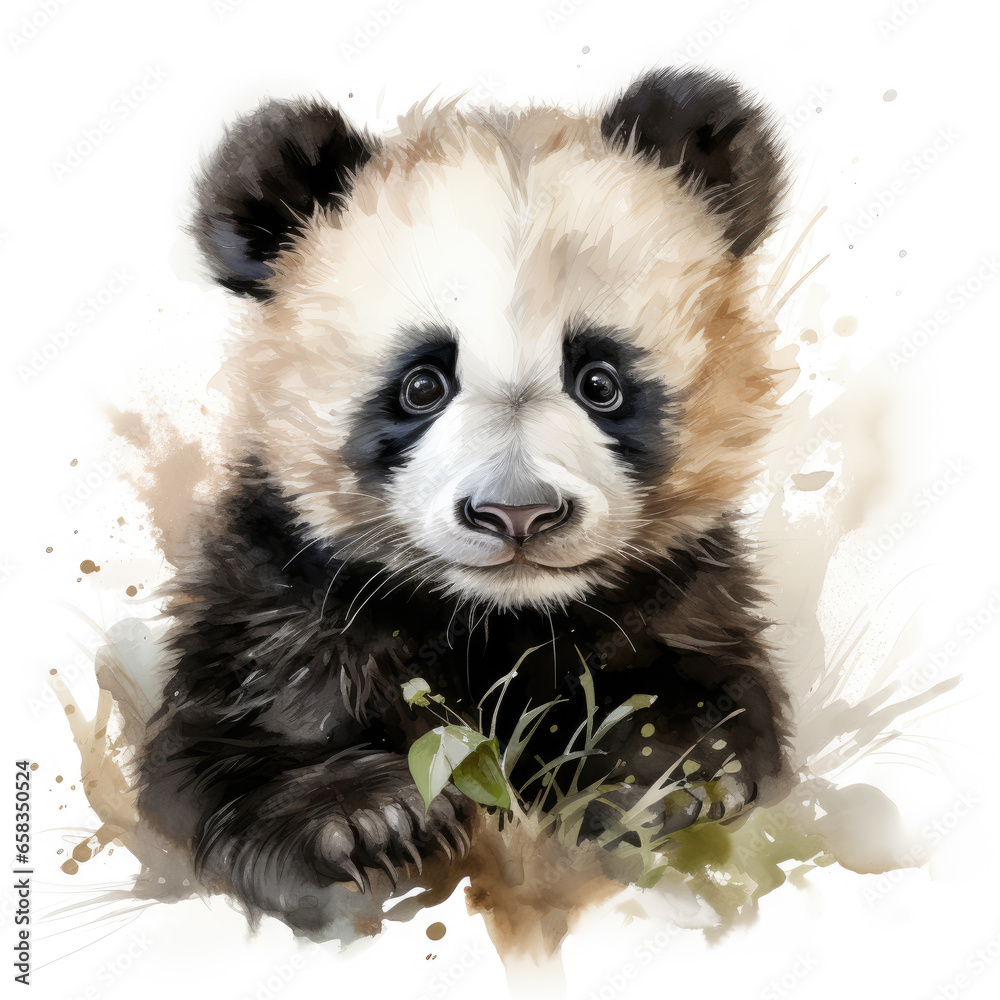Fototapeta premium watercolor panda clipart, generative ai