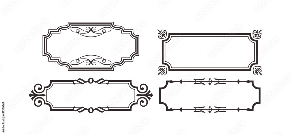 Set ornamental frames divider on black colour