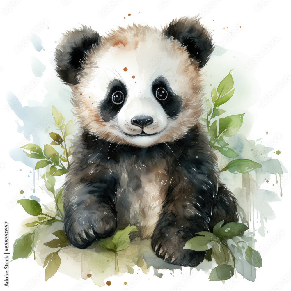 Obraz premium watercolor panda clipart, generative ai