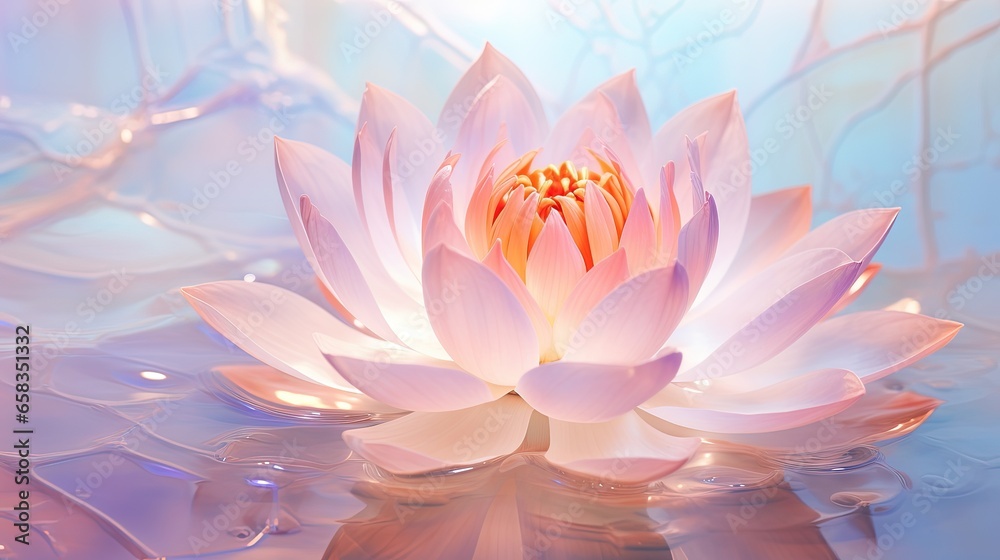  a large pink flower floating on top of a body of water.  generative ai