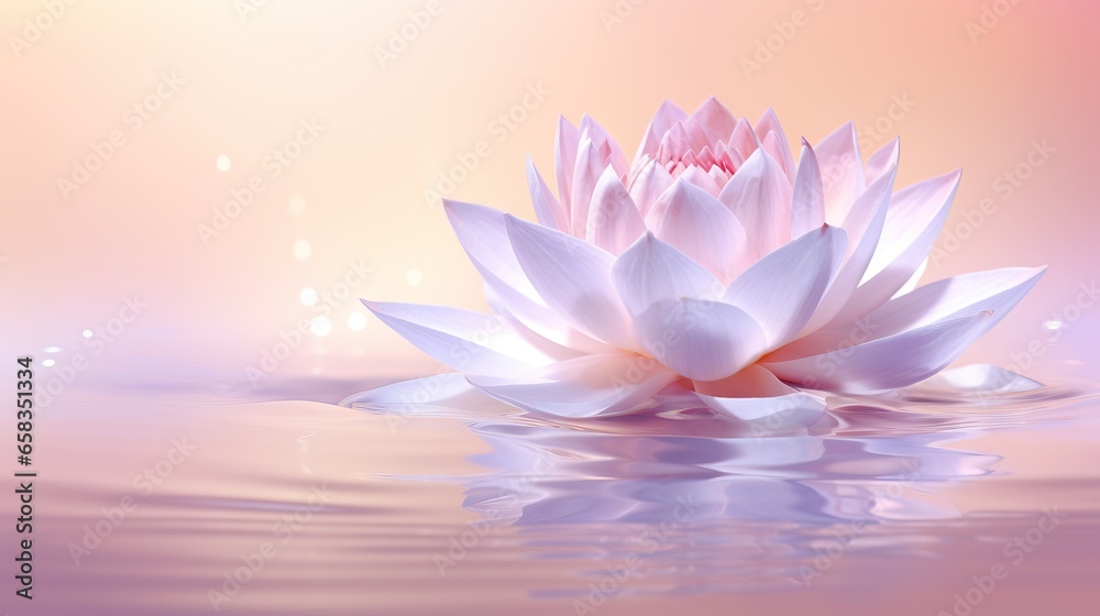 a pink flower floating on top of a body of water. generative ai a pink flower floating on top of a body of water. generative ai