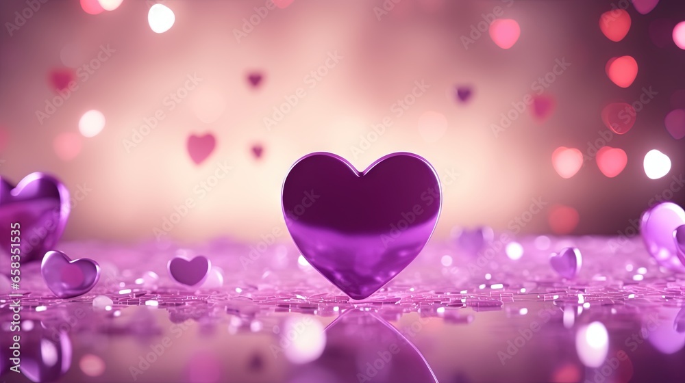  a purple heart sitting on top of a table next to hearts.  generative ai